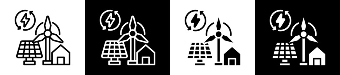 Smart Grid Icon Set In Black And White Filled Style Collection