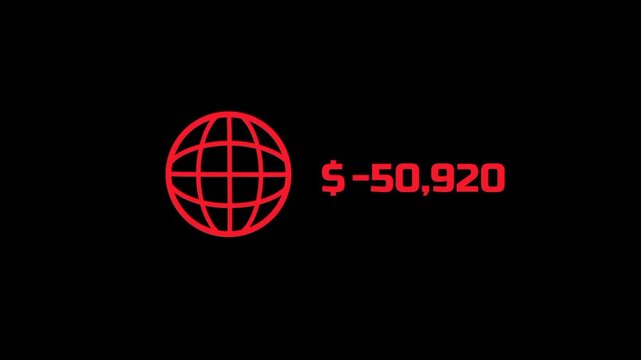A red globe icon with a declining value shows an international decrease highlighting widespread financial downturn and economic instability