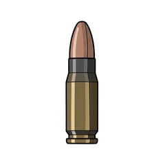 Bullet cartridge in detailed illustration with metallic finish  