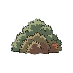 Cartoon bush illustration with green and brown foliage  