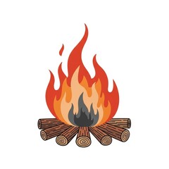 Campfire flames with logs in a simple illustration style  