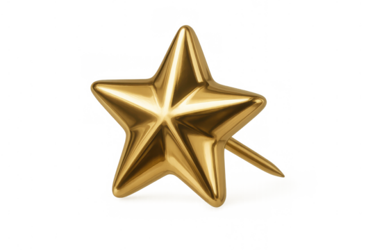 Golden star pushpin representing success, award, achievement, and quality, ready for pinning important information