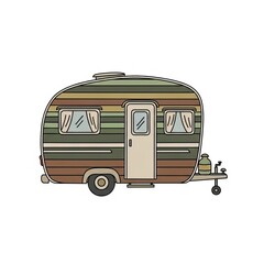 Vintage camping trailer with green and brown stripes  