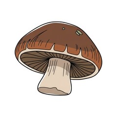 Brown mushroom illustration with detailed cap and gills  