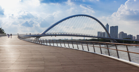 Panorama of the Haixin pedestrian bridge in Guangzhou, China
