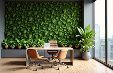 Urban Eco-Gardens: Modern Eco Office with Living Green Wall and Biophilic Design