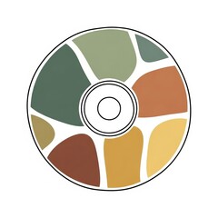 Colorful abstract design on circular disk with green and brown segments  