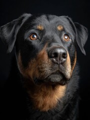 Obraz premium Rottweiler Headshot With Calm Demeanor Against a Clean, Simple Background Showcasing Its Confident Presence