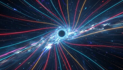 Obraz premium Abstract Illustration of a Black Hole with a Multitude of Colorful Energy Streams Flowing in a Hypnotic Spiral