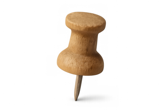 Wooden pushpin holding important notes and ideas, essential stationery for office and craft projects, transparent background