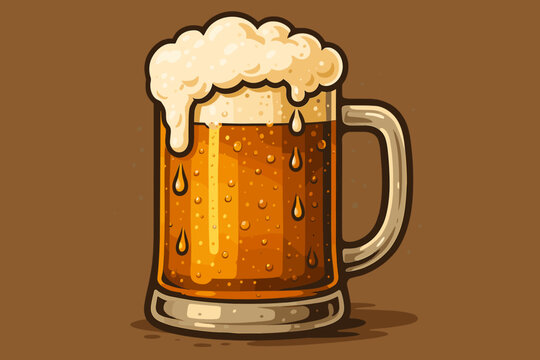 Frosty Beer Mug. Frosty mug of beer with condensation dripping down, golden amber hues glowing under soft lighting, ideal for