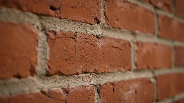 Close-up of a red brick wall with gray concrete in between.