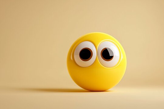 Playful yellow ball with big eyes on a soft beige background