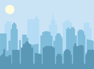 Fototapeta premium A flat style vector illustration of a daytime city skyline, showcasing modern urban architecture and skyscrapers. Ideal for projects related to cityscapes, urban design, and travel destinations.