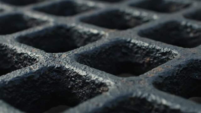 Metal grate pattern with geometric design and a weathered surface