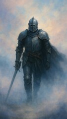 Fototapeta premium Mysterious knight in mist mobile wallpaper