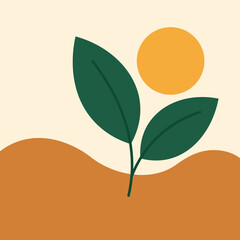 Minimalist Nature Leaf Vector — Abstract Sun and Desert Landscape Illustration