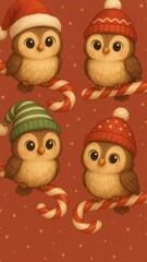 Obraz premium Cute festive owls wallpaper for mobile