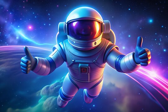 Astronaut giving a thumbs up in vibrant colorful outer space