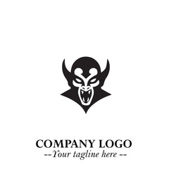 Head of Dracula Logo Symbol in Black on the White Background with Horror Minimal Vector Design