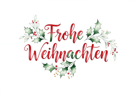 Frohe Weihnachten holiday greeting in German with holly decoration