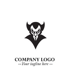 Head of Dracula Logo Symbol in Black on the White Background with Horror Minimal Vector Design