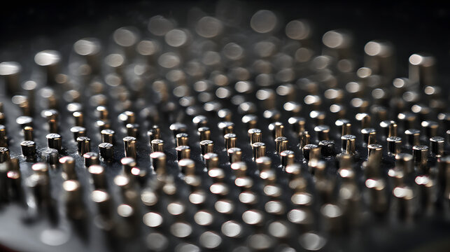 Microprocessor Pins: An intricate array of metallic pins, meticulously arranged on a microprocessor, signifying the core of modern technology and data processing, a symbol of innovation.