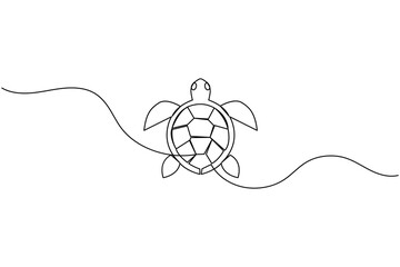 Turtle continuous one line drawing simple minimalist marine animal design