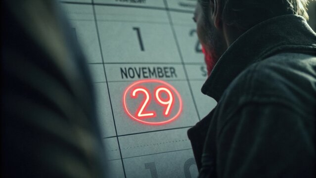 Man marks important date on November calendar, urgency.