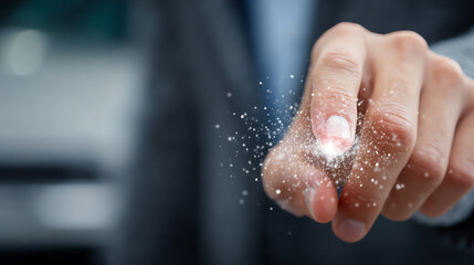A close-up of a professional hand sprinkling a substance, representing creativity and innovation in business ideas.