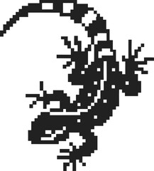 Fototapeta premium Pixel art lizard illustration, black and white salamander design, retro digital reptile animal, minimalist 8 bit