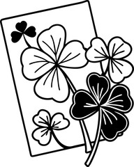 Obraz premium Outlined clover leaves illustration simple botanical black and white design with four leaf and three leaf clovers