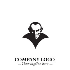 Head of Dracula Logo Symbol in Black on the White Background with Horror Minimal Vector Design