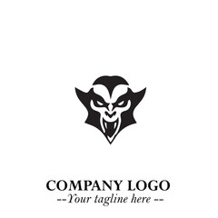 Head of Dracula Logo Symbol in Black on the White Background with Horror Minimal Vector Design