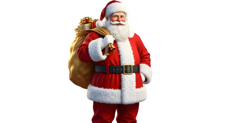 Jolly Santa Claus carrying sack full of gifts for Christmas celebration