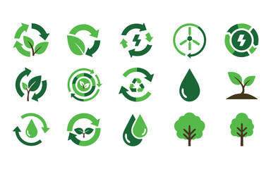 Eco Green Energy and Sustainability Icon Set – Nature and Recycle Vector Design