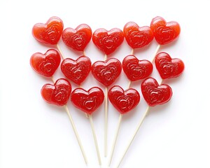 Heart-Shaped Red Lollipops Arranged in a Heart Pattern on White Background
