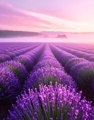Obraz premium Lavender Field at Sunrise Minimal Aesthetic Mobile Wallpaper