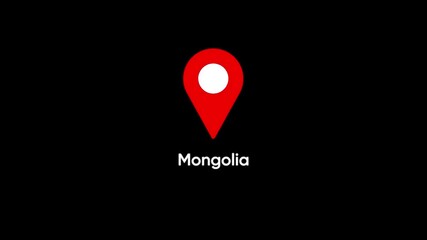 Red location pin icon with Mongolia text on black background map marker navigation - Powered by Adobe