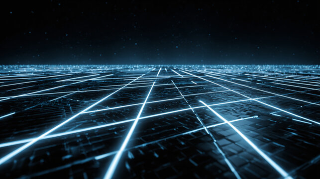 A captivating digital grid illuminated against a cosmic background, suggesting an advanced technological landscape