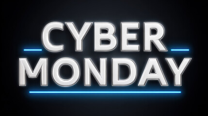 Cyber Monday text with glowing blue lines on black background for digital sale promotion and shopping event