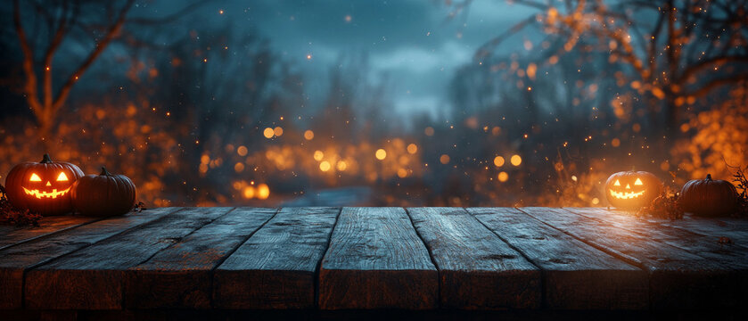 A gloomy alleyway with jack-o'-lanterns and fog emphasises the mysterious atmosphere of Halloween, making it the perfect backdrop for festive events or horror films.