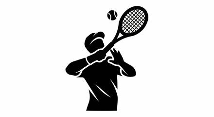 Dynamic tennis player powerfully serves ball with racket in action, capturing intense sport moment for active lifestyle promotion.