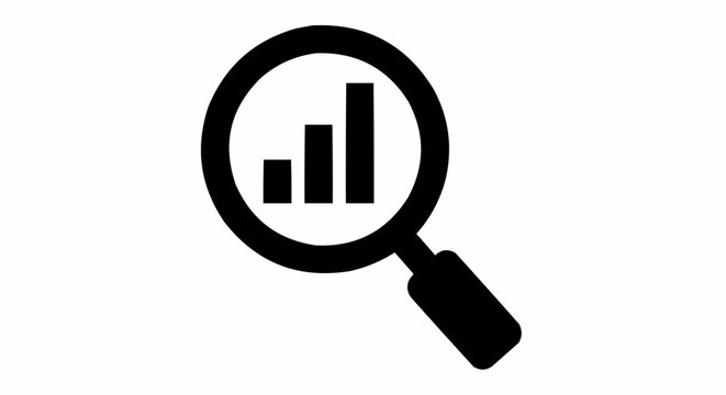 Magnifying glass reveals upward trending bar graph, symbolizing growth, analysis, and successful business strategy discovery