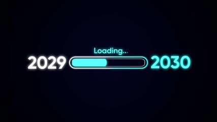 Loading bar between 2029 and 2030 with neon glow effect progress - Powered by Adobe