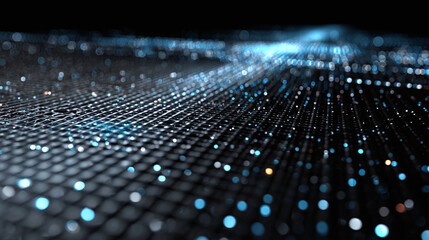 A mesmerizing digital grid with illuminated points, evoking the essence of advanced technology and a data-driven world. The dark background creates a sense of depth and mystery