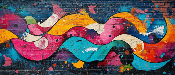 Bright graffiti with wavy lines and vibrant colours will decorate the cityscape and serve as a creative backdrop for art projects or youth festivals.