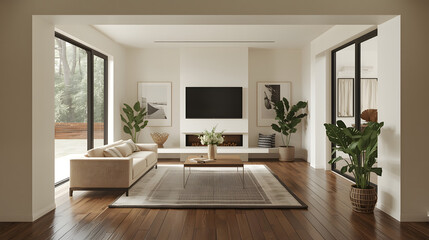 Fototapeta premium modern living room with fireplace