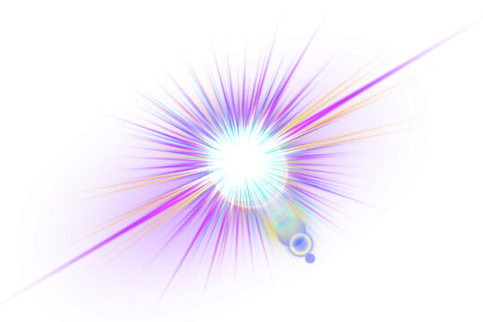 Dynamic abstract vibrant light burst with glowing colorful rays and elliptical shapes graphic isolated on transparent background