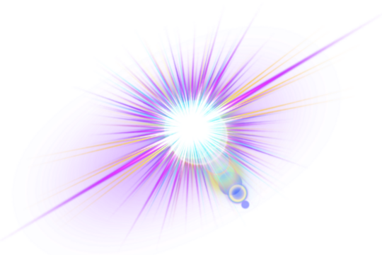Dynamic abstract vibrant light burst with glowing colorful rays and elliptical shapes graphic isolated on transparent background